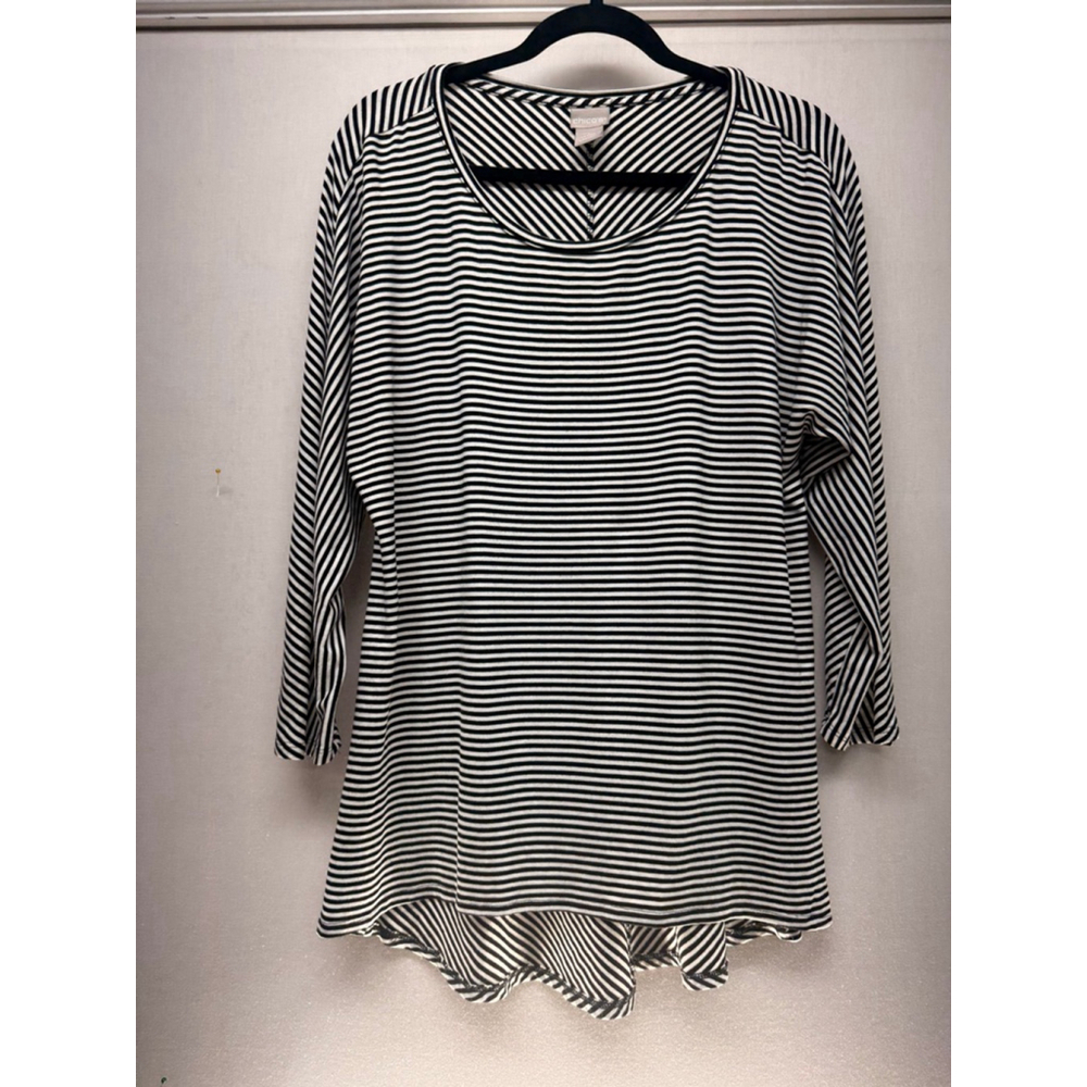 Women's Chico's Black & White Striped Tunic Top Size M